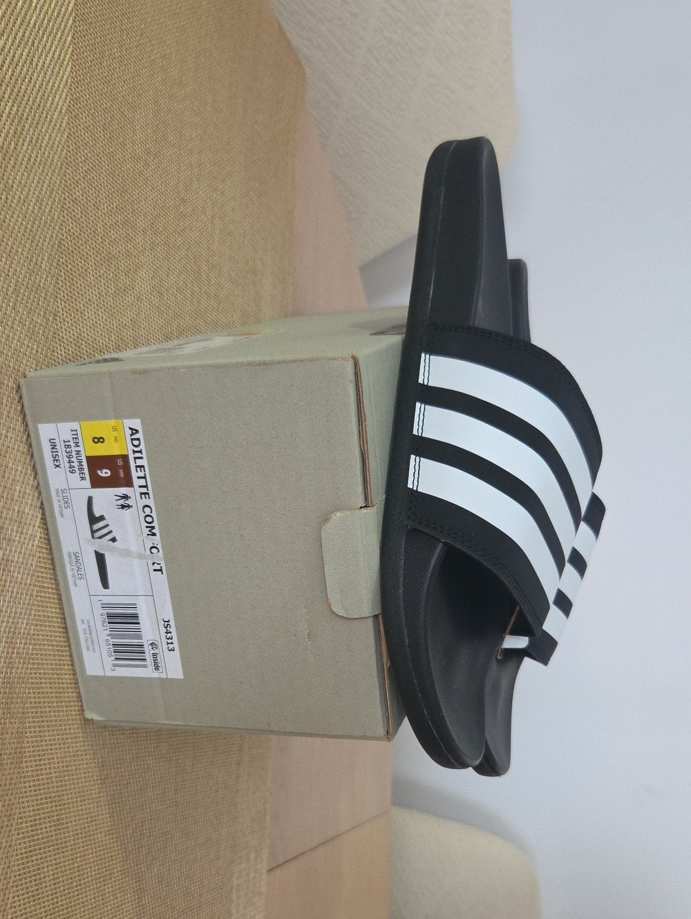 adidas Unisex Black & White Three-Stripe Slide Sandals